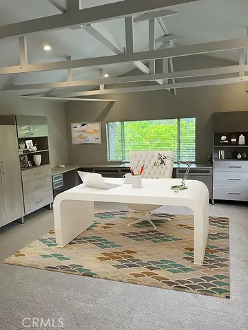 a living room with large window