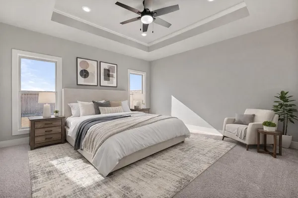 a bedroom with a bed and furniture