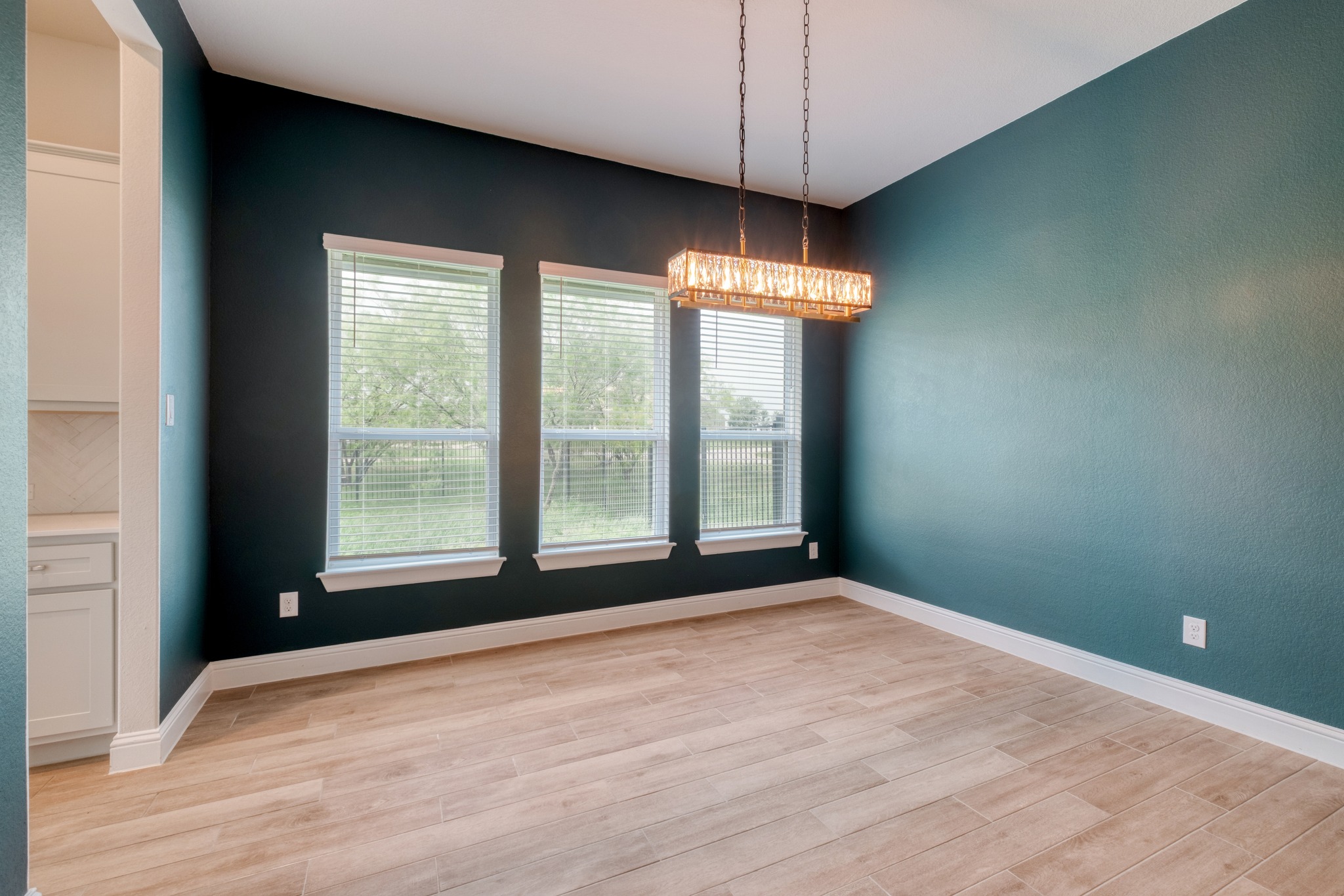 359 Raptor Beak Way Cedar Creek, TX 78612 - Photo 12 of 29 a view of an empty room with a window and a kitchen