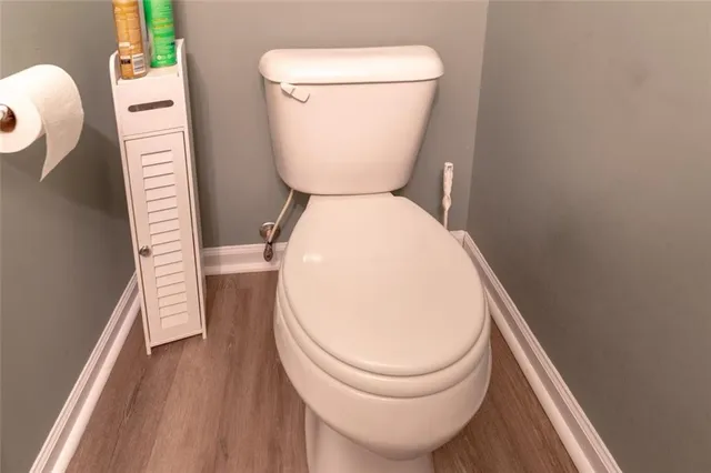 a close view of a toilet in bathroom