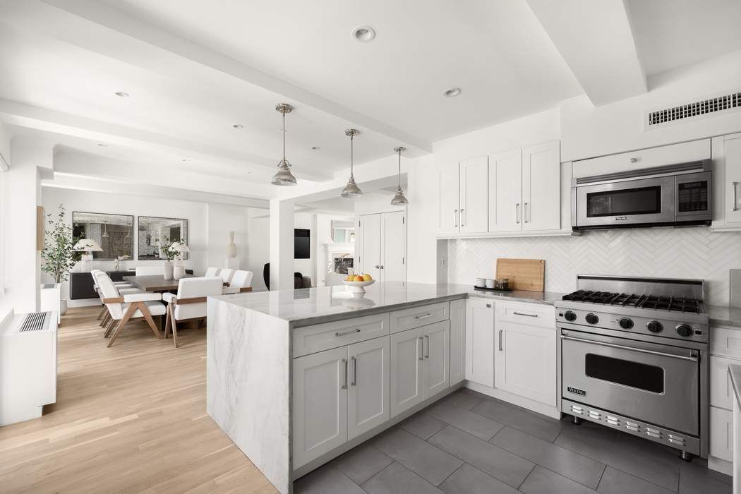 435 East 76th Street, Unit PHB Manhattan, NY 10021 - Photo 17 of 28 a kitchen with white cabinets and white appliances