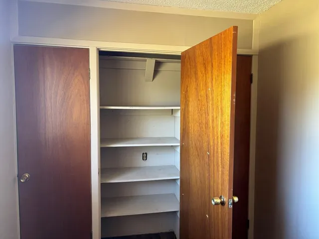 a view of walk in closet with empty racks