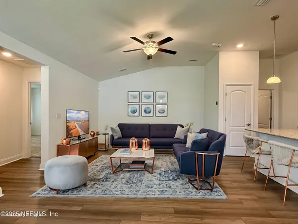 a living room with furniture