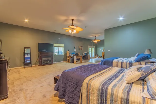 a view of a lake with a yard