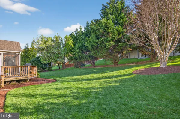 a view of garden with deck and trees