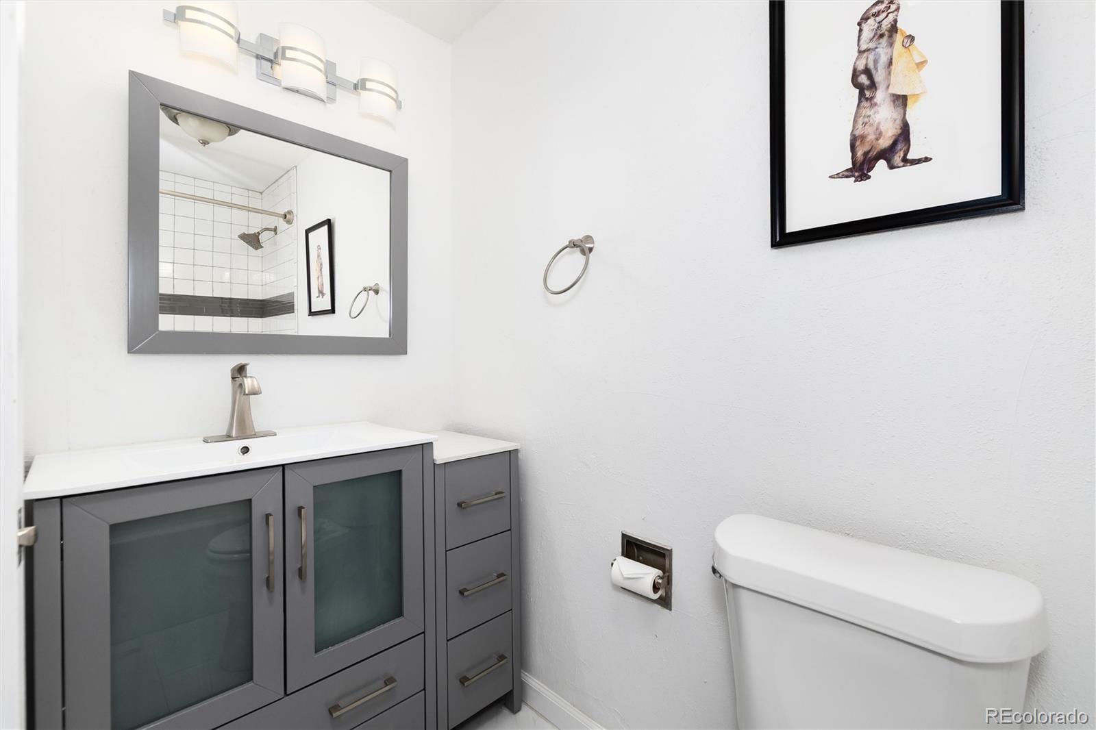 4935 South Routt Street Littleton, CO 80127 - Photo 27 of 45 a bathroom with a toilet a sink and mirror