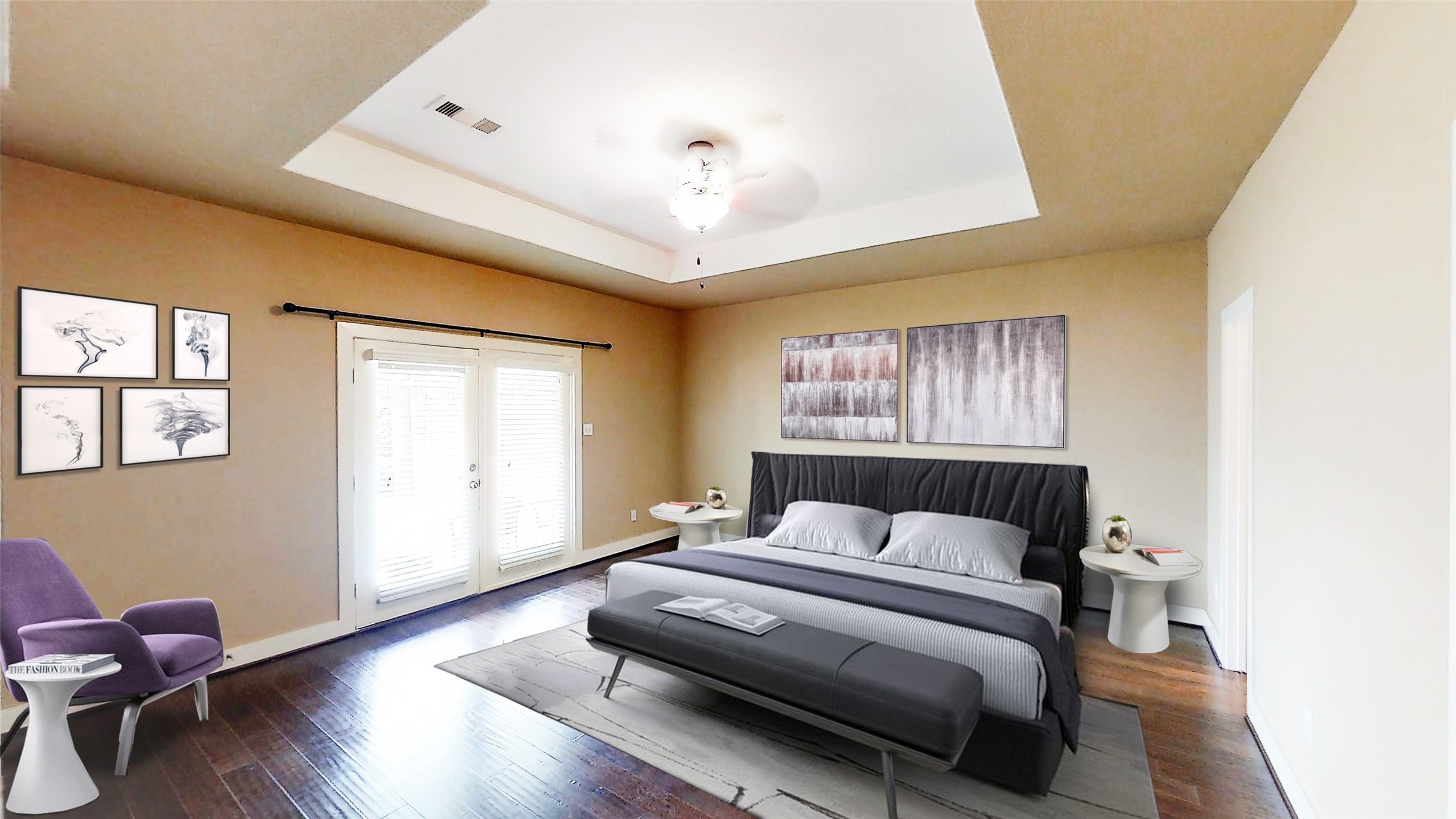 6057 Yale Street Houston, TX 77076 - Photo 33 of 49 a bedroom with a bed and wooden floor