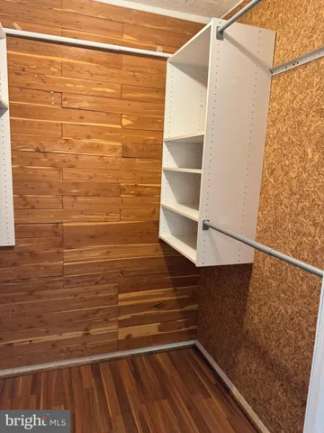 a view of walk in closet with empty racks