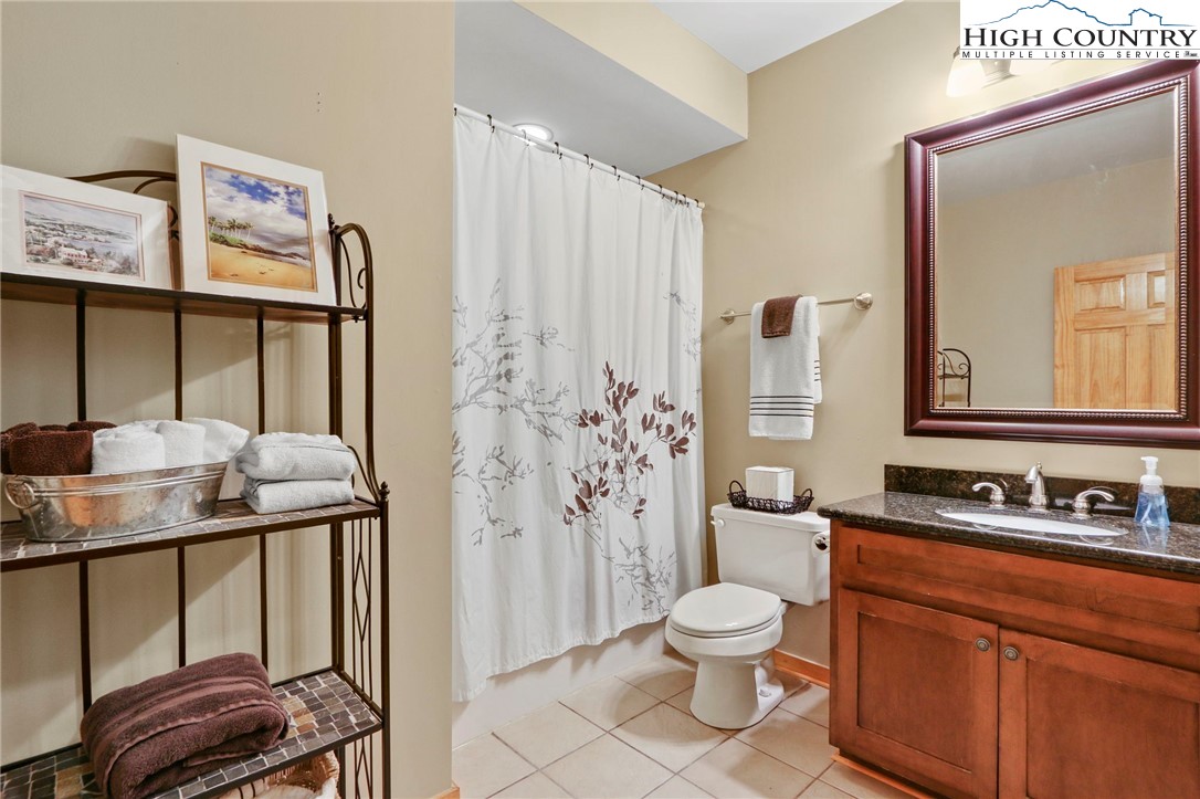 195 Omerta Lane Boone, NC 28607 - Photo 39 of 50 a bathroom with a granite countertop sink toilet a mirror and shower
