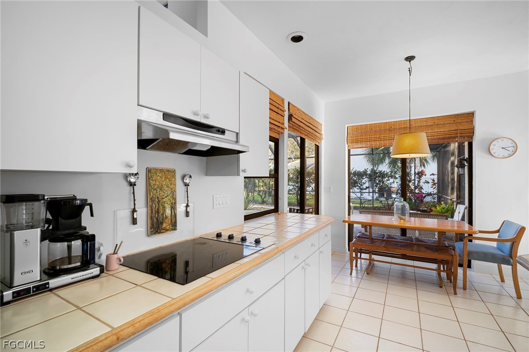 11772 Mahogany Run Fort Myers, FL 33913 - Photo 17 of 50 a kitchen with a stove a refrigerator and a dining table with wooden floor