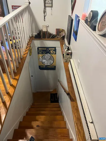 a view of stairs and furniture