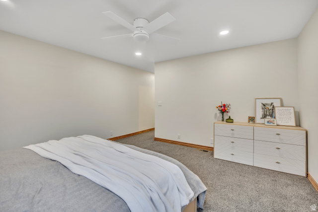 887 Village Way Alpine, UT 84004 - Photo 21 of 28 Bedroom featuring recessed lighting, carpet flooring, and ceiling fan