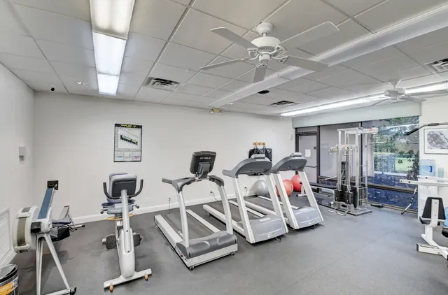 a view of a room with gym equipment