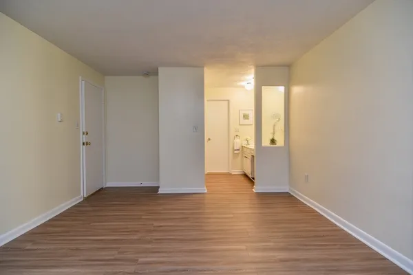 a view of wooden floor in an empty room