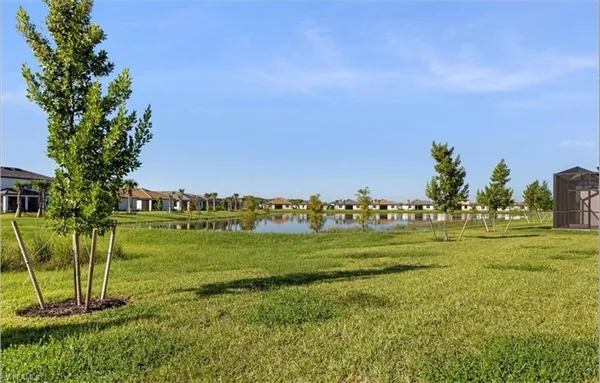 a backyard of a house with large trees