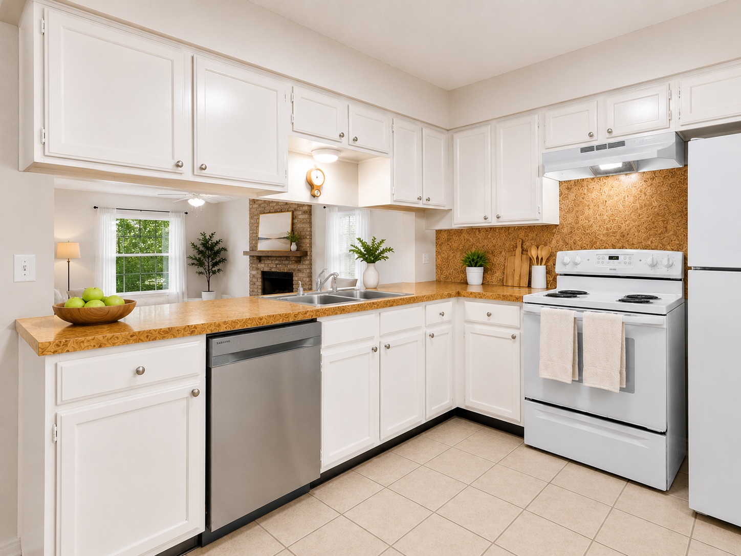 1707 Waterloo Trail, Unit A Austin, TX 78704 - Photo 3 of 4 A well-lit kitchen with ample white cabinetry and a convenient pass-through to the living area.