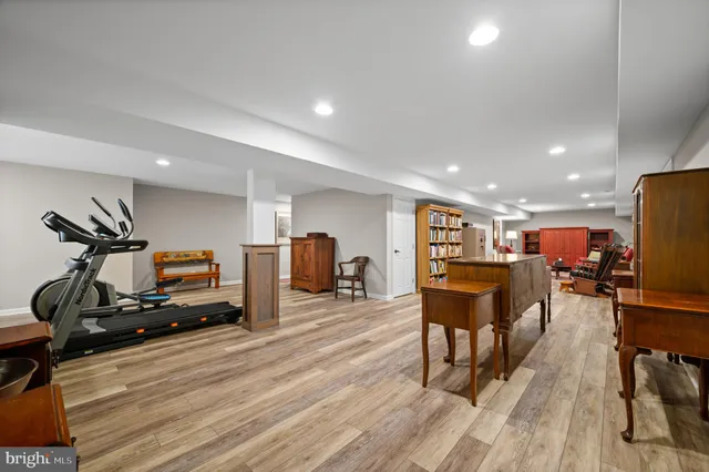 a view of a yard with large trees