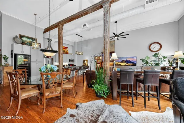 a view of a dining area with furniture