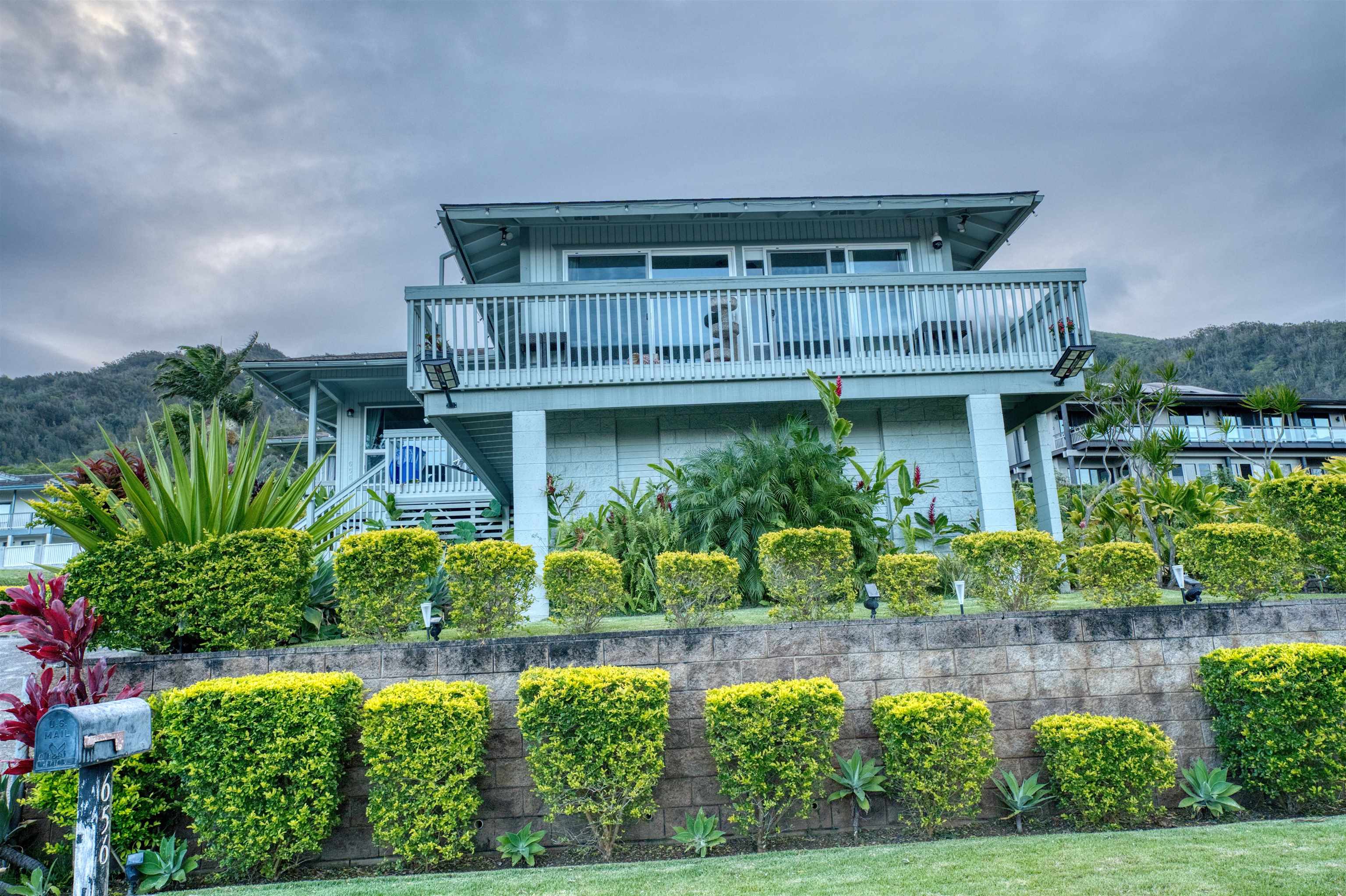 a view of a house with a yard and plants