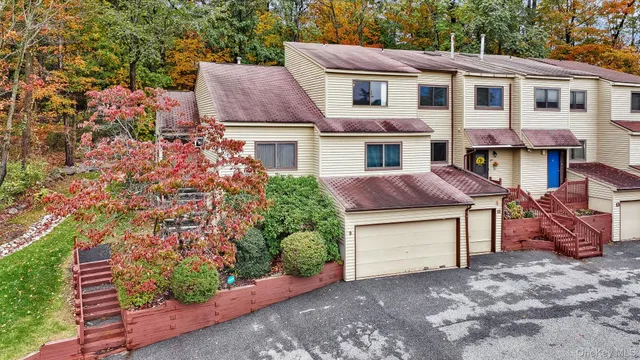 a aerial view of a house with a yard and potted plants