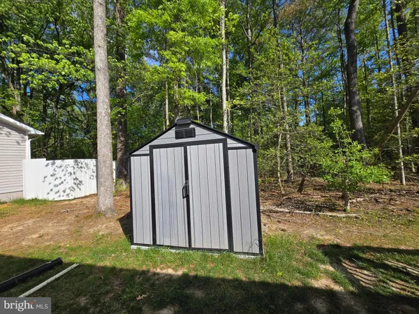 a view of backyard with small cabin
