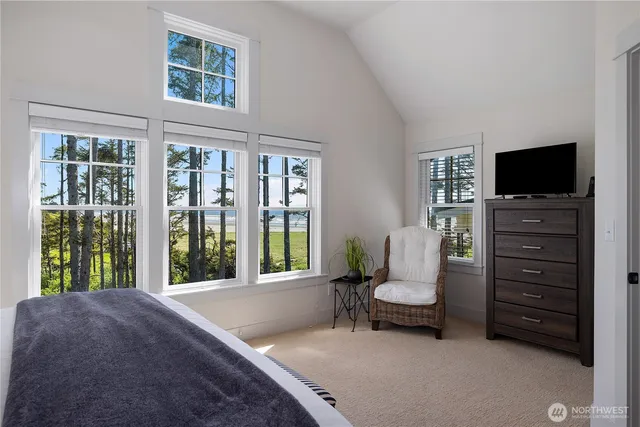 a bed room with a bed and a television