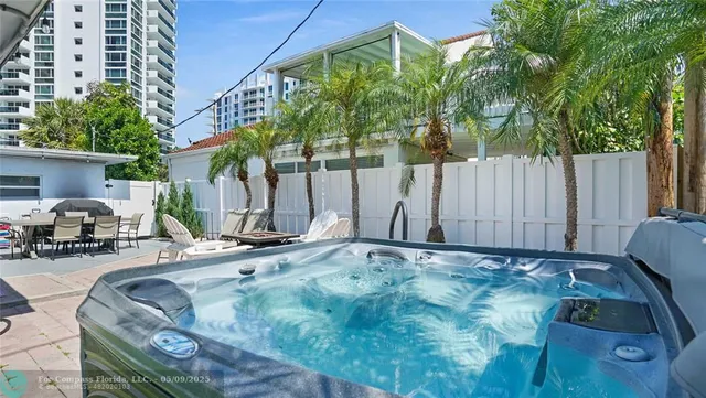 an aerial view of city and lake