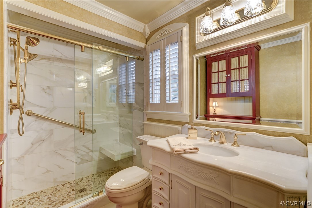 104 Tudor Road Colonial Heights, VA 23834 - Photo 38 of 50 a bathroom with a granite countertop sink toilet and shower