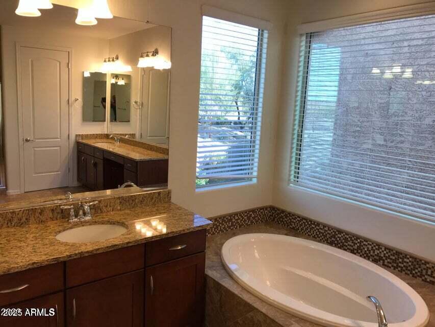 3838 East Cat Balue Drive Phoenix, AZ 85050 - Photo 12 of 22 a bathroom with a granite countertop sink and a bathtub