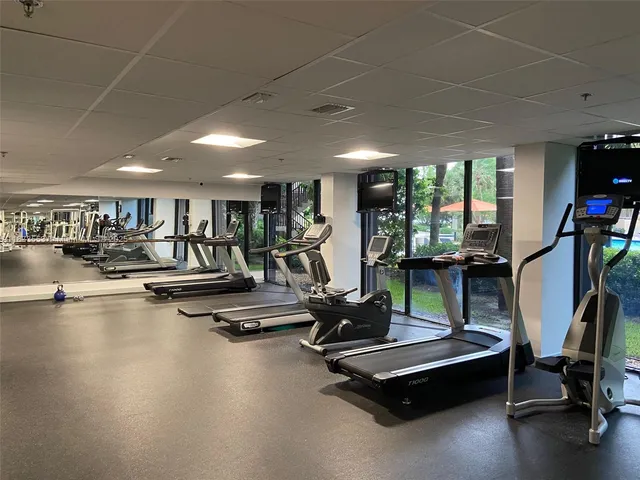 a view of a room with gym equipment