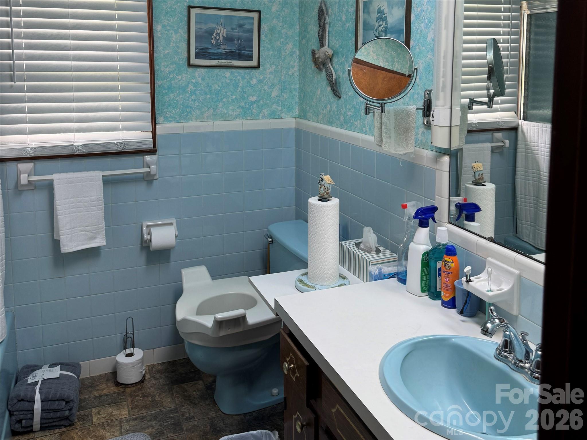5107 Anderson Mountain Road Maiden, NC 28650 - Photo 12 of 27 a bathroom with a sink a toilet and a mirror