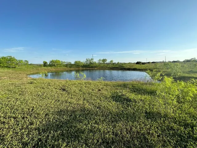 a view of a lake with houses in the back