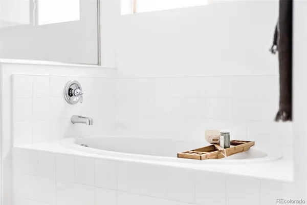 a bathroom with a bathtub