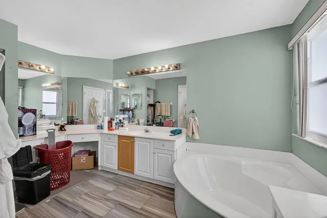 an outdoor space with furniture