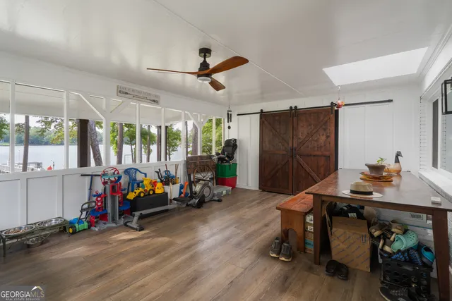 a view of a lake with a deck