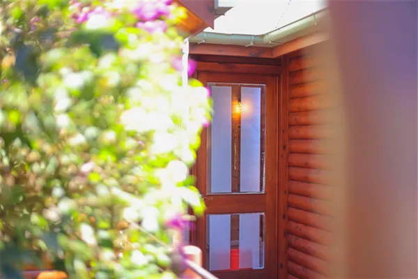 a room with water heater and a table