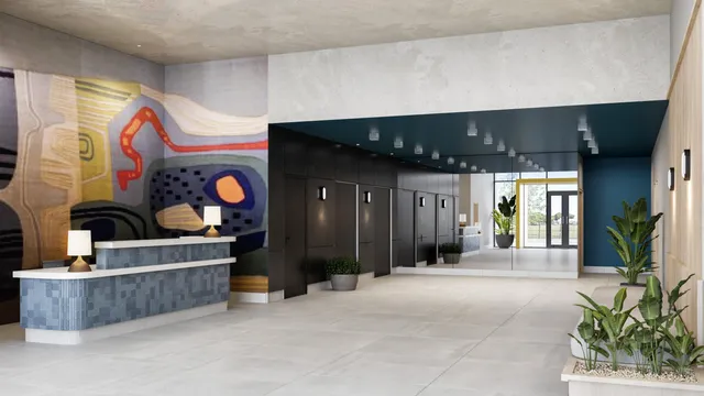 a view of hallway with a garden