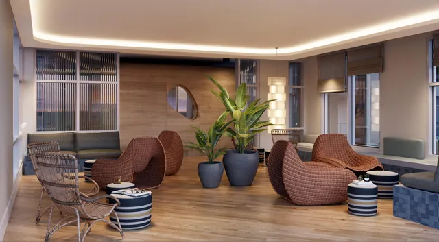 a living room with furniture flowerpot and a window