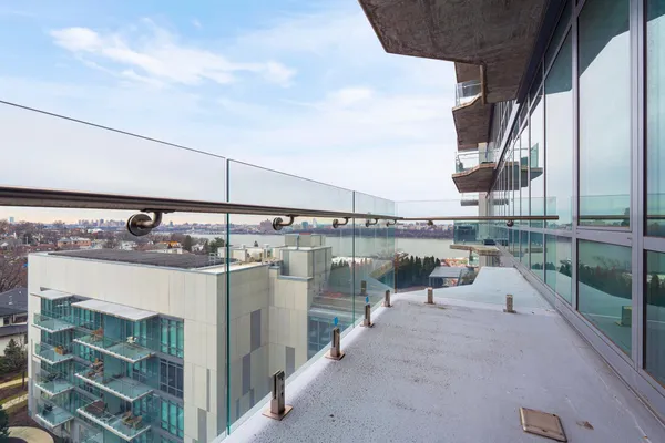 a balcony with city view