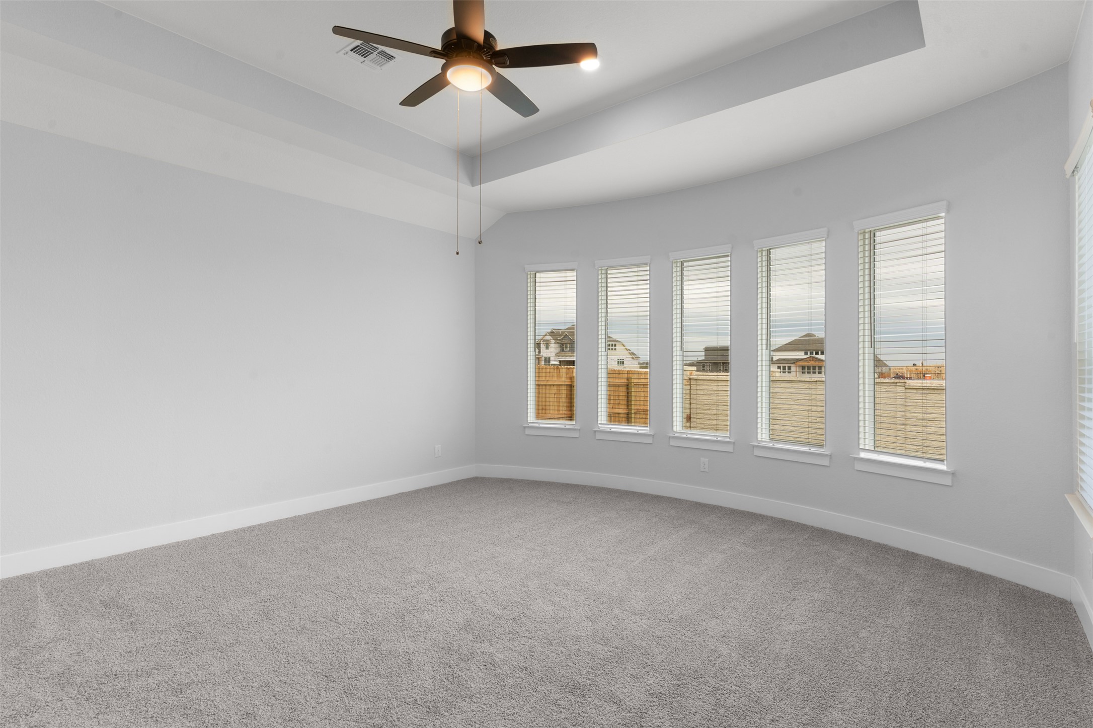 17308 Hope Bergman Road Pflugerville, TX 78660 - Photo 18 of 39 Carpeted spare room featuring a raised ceiling and ceiling fan