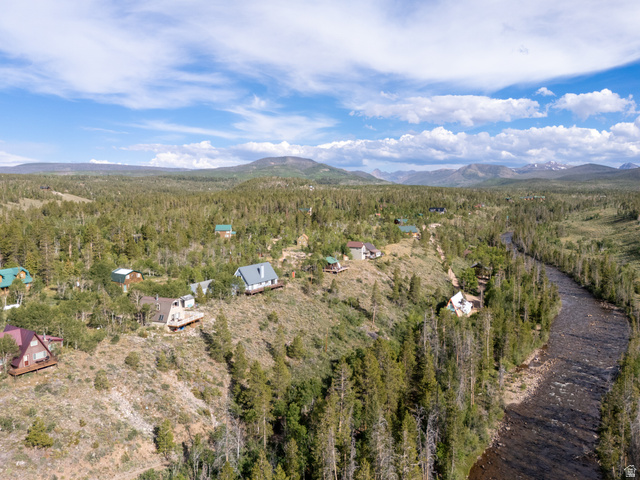 4770 Pine Crest Road Evanston, UT 82930 - Photo 2 of 24 Aerial perspective showcasing a natural river, extensive forested landscape, scattered residential structures, and distant mountains under a blue sky