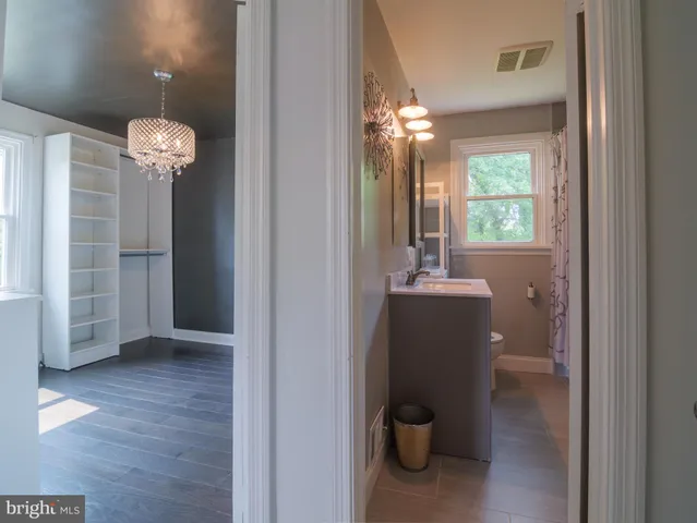 a view of a livingroom with a chandelier
