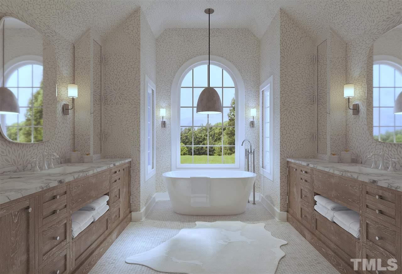 3806 Regent Road Durham, NC 27707 - Photo 3 of 21 a spacious bathroom with a granite countertop tub a double vanity sink a vanity and a window