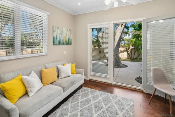 a view of a terrace with furniture