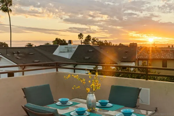 a view of a terrace with sky view