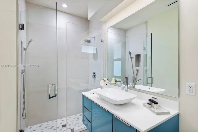 a aerial view of a house with a yard