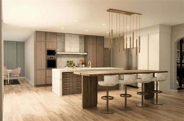 a view of a dining room with furniture and window