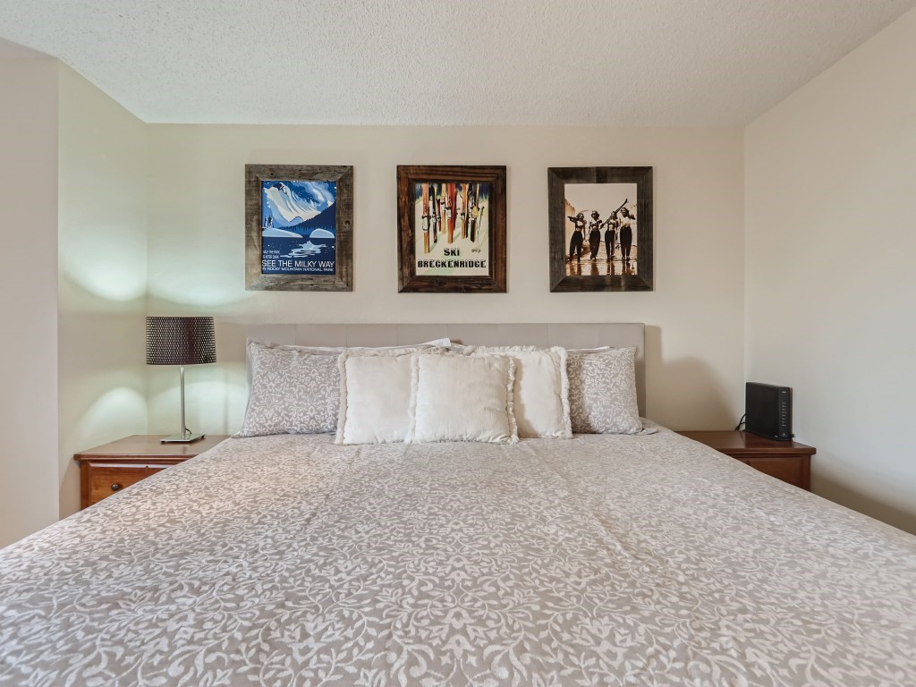 52 Club House Road, Unit 56 Breckenridge, CO 80424 - Photo 11 of 25 a bedroom with a large bed and painting on the wall