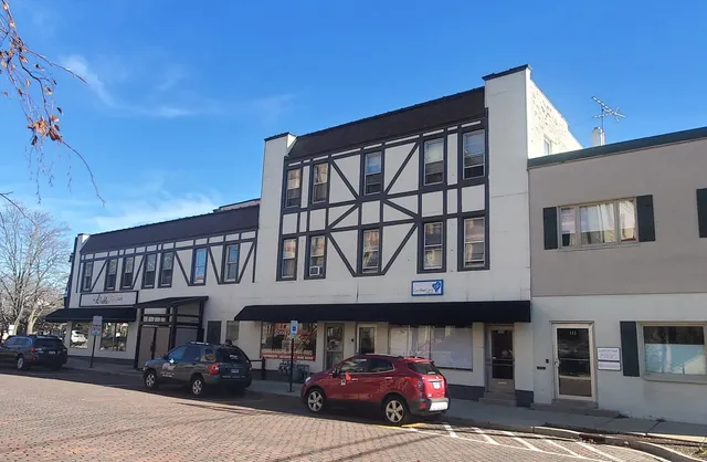 a car parked in front of a building