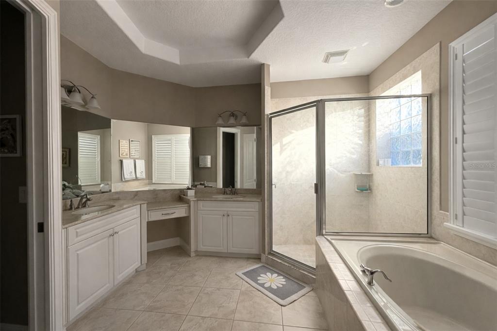 10127 Tria Drive Weeki Wachee, FL 34613 - Photo 18 of 33 a spacious bathroom with a granite countertop tub mirror and a sink